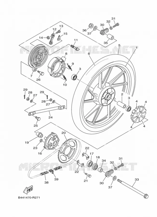 ROUE ARRIERE Yamaha MOTO 110 2020 CRUX  YD110D-4