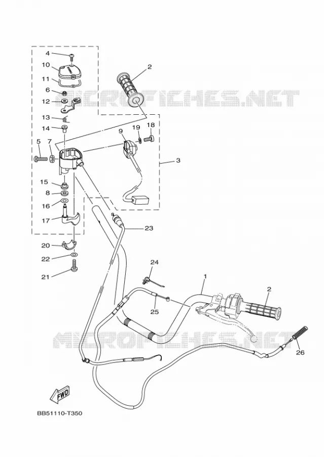 GUIDON ET CABLES Yamaha QUAD 450 2020 KODIAK  YFM450FWBD