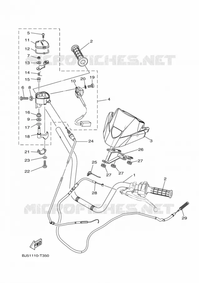 GUIDON ET CABLES Yamaha QUAD 450 2020 KODIAK  YFM450FWB