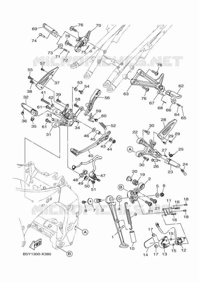 SUPPORT / REPOSE PIEDS Yamaha MOTO 1000 2022 MT  MTN1000