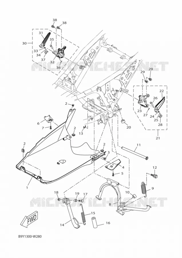 SUPPORT / REPOSE PIEDS Yamaha SCOOTER 125 2023 XMAX  YP125R-DA
