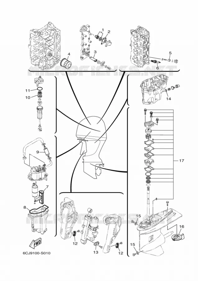 PIECES D'ENTRETIEN Yamaha OUTBOARD ENGINES 70hp (51.5kW) 2020 F70  F70AET