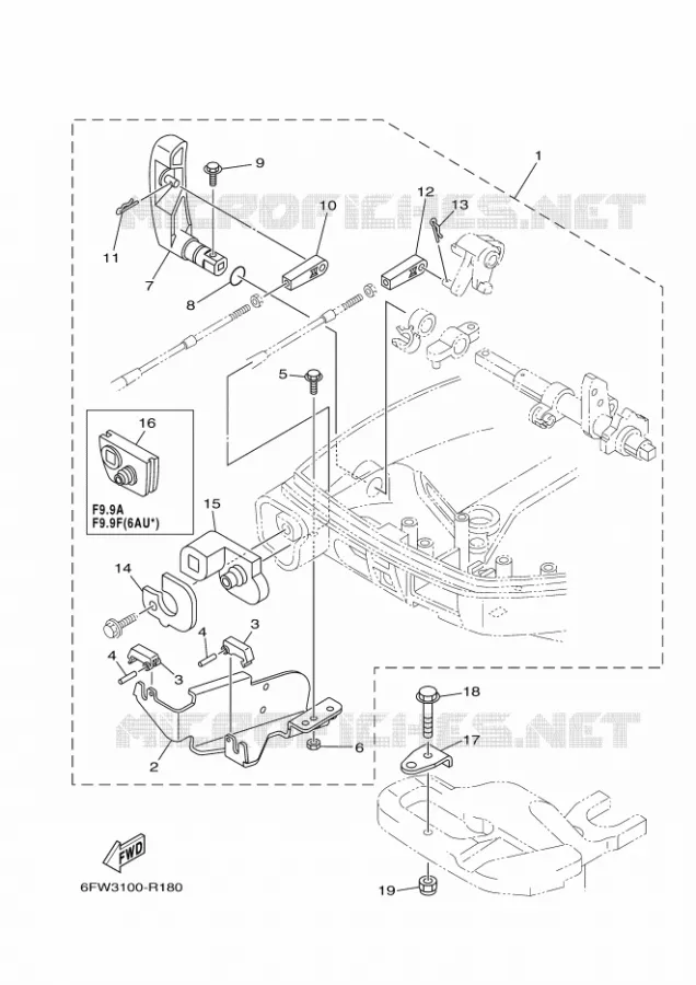 BOITIER DE COMMANDE A DISTANCE Yamaha OUTBOARD ENGINES 9.9hp (7.3kW) 2021 F9.9  F9.9JMH