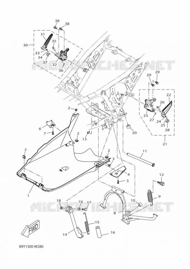 BEQUILLE / REPOSE PIEDS Yamaha SCOOTER 125 2024 XMAX  YP125R-DA