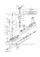 CARTER INFERIEUR ET TRANSMISSION 1 pour Yamaha 40V Manual Starter, Tiller Handle, Manual Tilt, Oil injection, Shaft 20