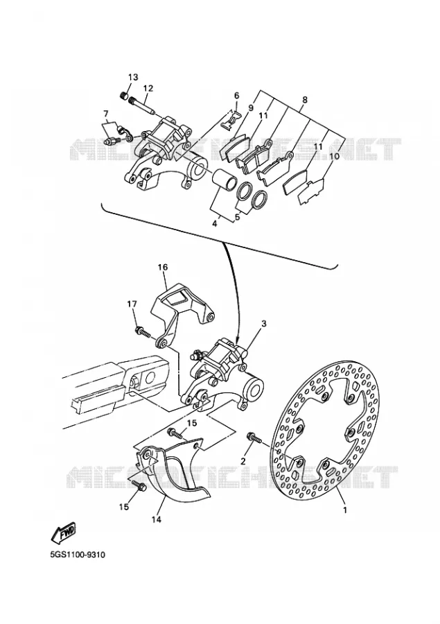 ETRIER DE FREIN ARRIERE Yamaha MOTO 426 2001 WRF  WR426F