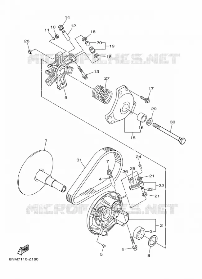 POULIE PRIMAIRE Yamaha snowmobiles 1000 2024 SIDEWINDER  SRS10LGP