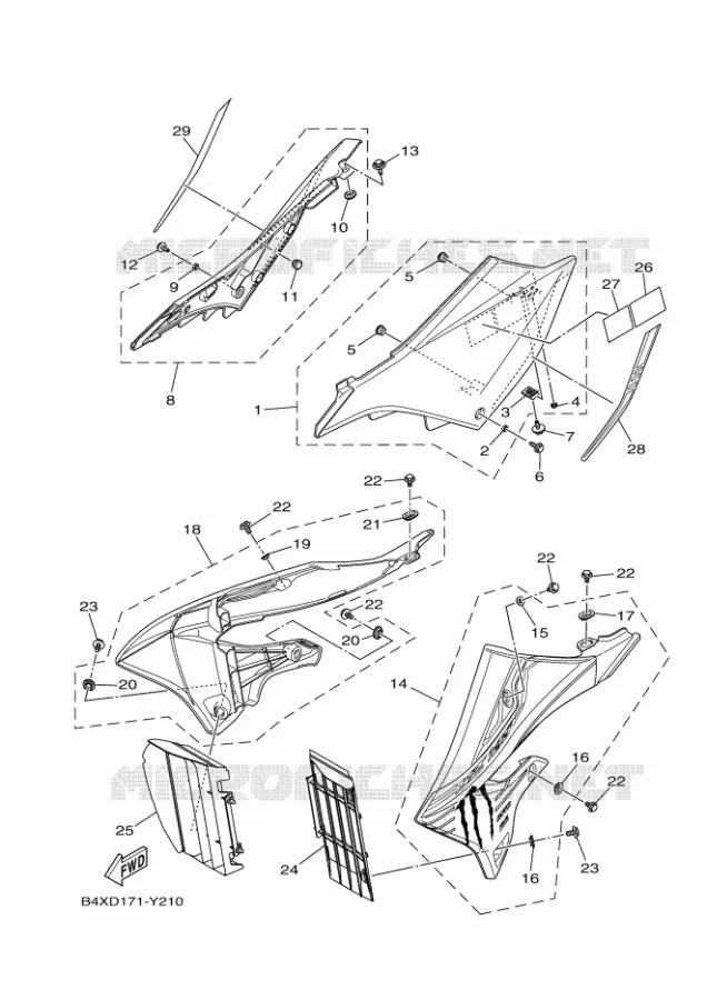 COUVERCLE LATERAL Yamaha MOTO 125 2023 YZ  YZ125P