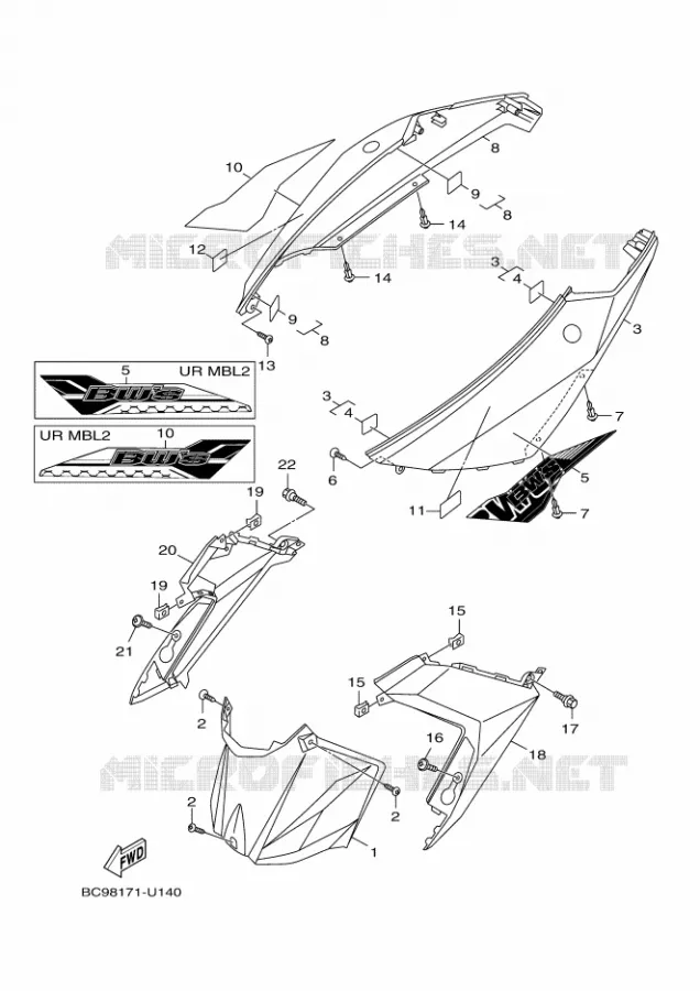 COUVERCLE LATERAL Yamaha MOTO 125 2021 BWS  YW125MB/L