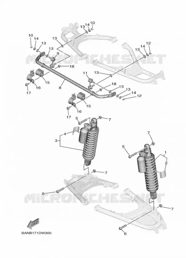 AMORTISSEUR ARRIERE Yamaha SIDE BY SIDE 850 2021 WOLVERINE  YX85EPSM / YXE850ENS