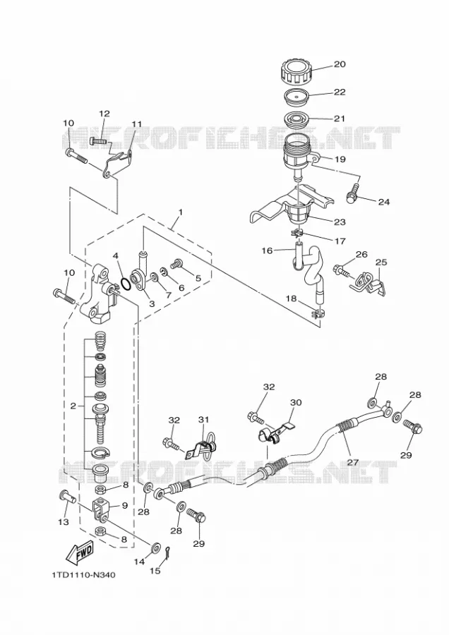 MAITRE CYLINDRE DE FREIN ARRIERE Yamaha QUAD 450 2020 YFZ  YF45ZL