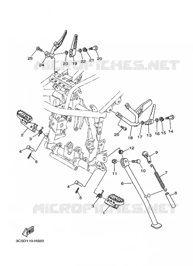 SUPPORT / REPOSE PIEDS Yamaha MOTO 250 2025 XT  XT250S