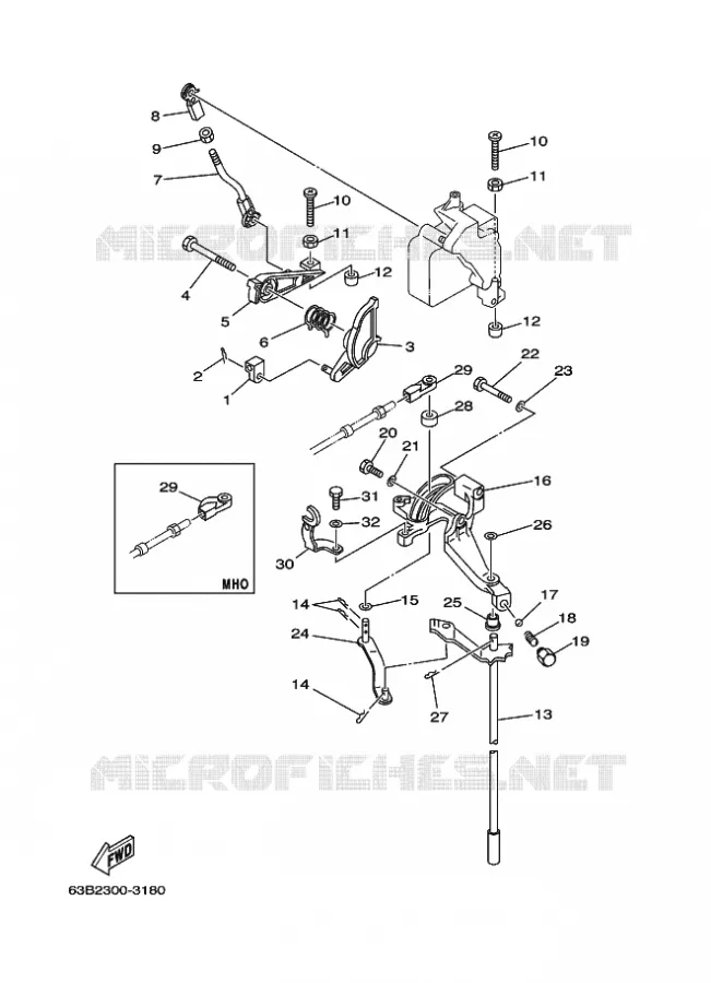 COMMANDE D'ACCELERATEUR Yamaha OUTBOARD ENGINES 40hp (29.4kW) 2005 40  40VMHOS