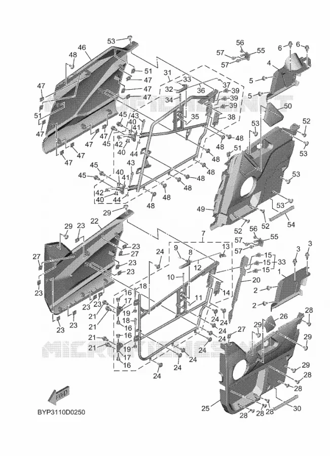 COUVERCLE LATERAL 2 Yamaha SIDE BY SIDE 1000 2025 WOLVERINE  YXF1000ELS