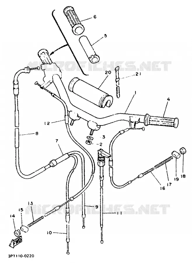 GUIDON ET CABLES Yamaha MOTO 50 1993 PW  PW50