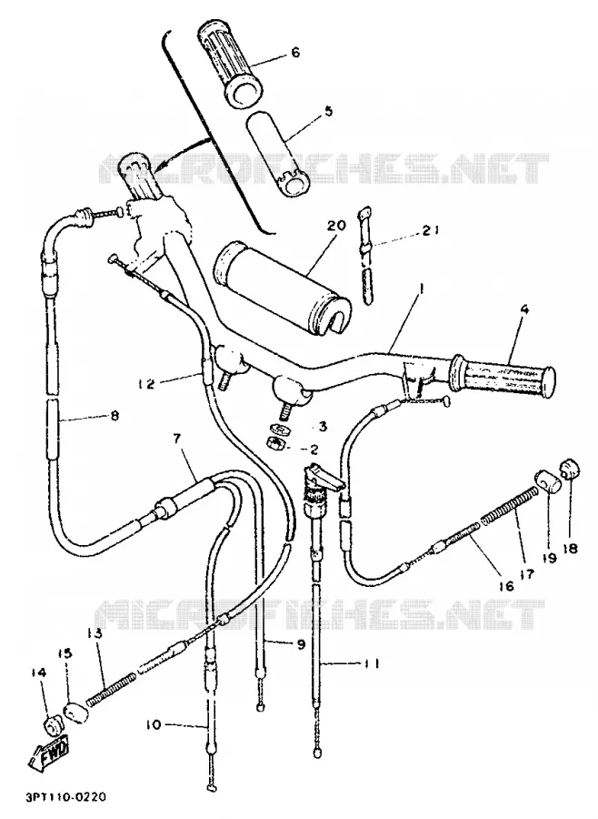GUIDON ET CABLES Yamaha MOTO 50 1998 PW  PW50