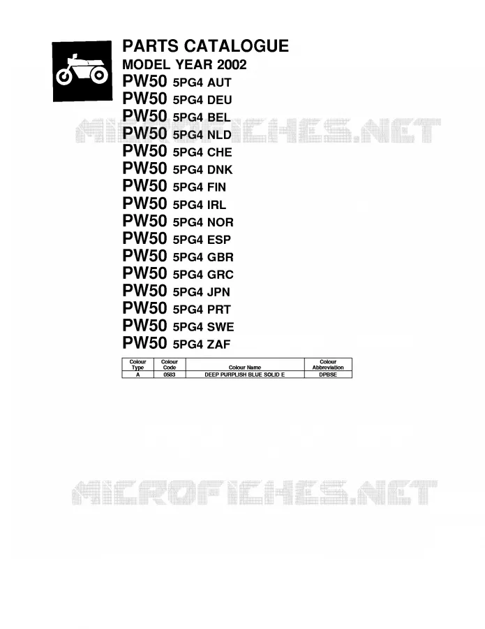 * CATALOG PREFACE * Yamaha MOTO 50 2002 PW  PW50
