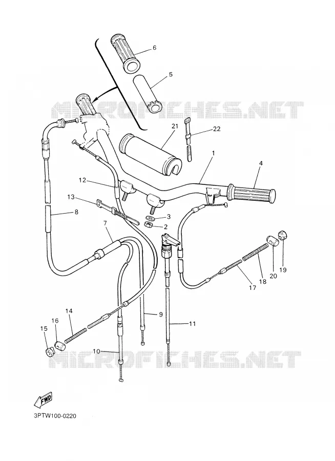 GUIDON ET CABLES Yamaha MOTO 50 2002 PW  PW50