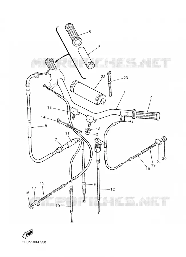 GUIDON ET CABLES Yamaha MOTO 50 2008 PW  PW50