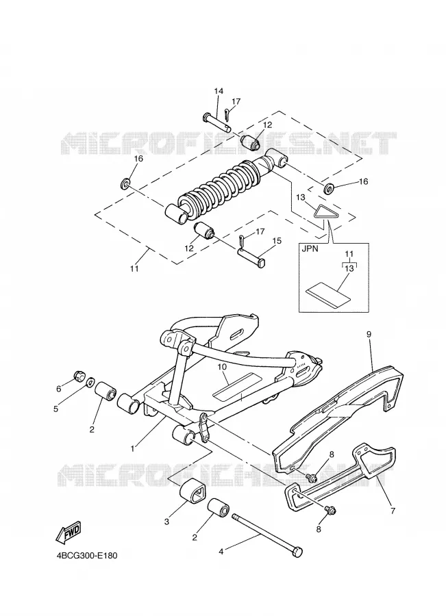 BRAS OSCILLANT / AMORTISSEUR Yamaha MOTO 80 2008 PW  PW80X