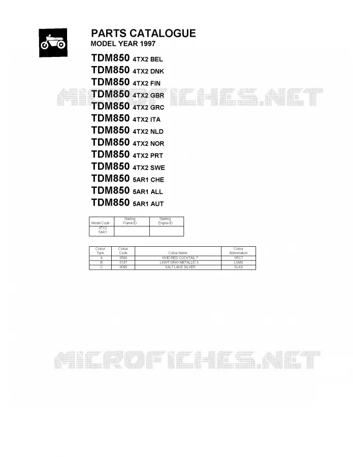 * CATALOG PREFACE * Yamaha MOTO 850 1997 TDM  TDM850