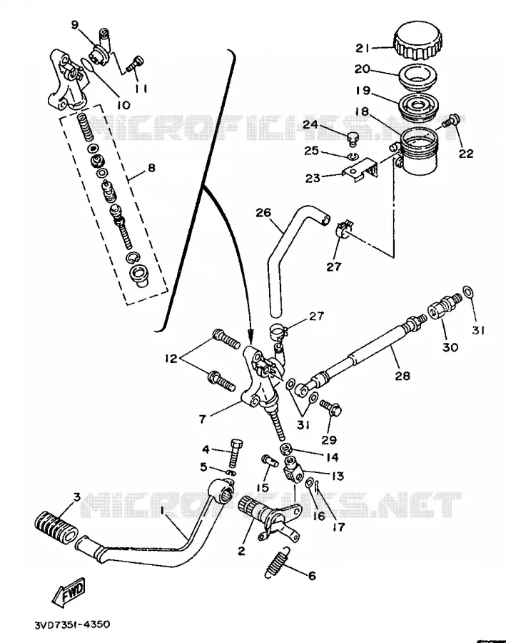 MAITRE CYLINDRE DE FREIN ARRIERE Yamaha MOTO 850 1994 TDM  TDM850F