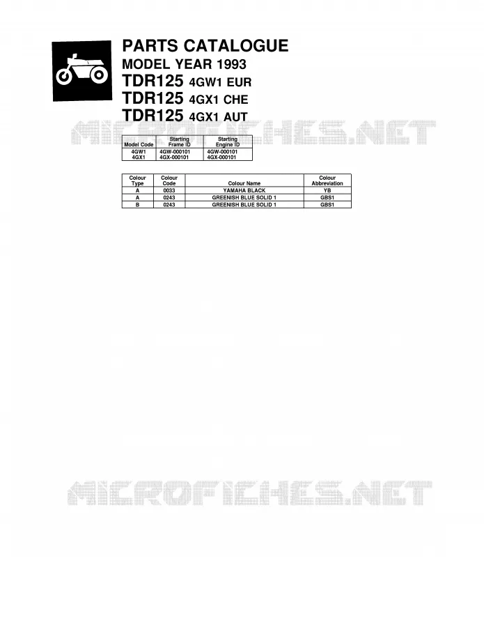 * CATALOG PREFACE * Yamaha MOTO 125 1993 TDR  TDR125