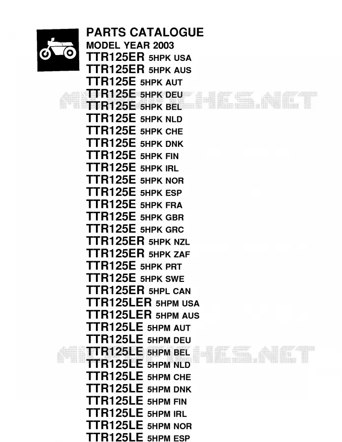 * CATALOG PREFACE * Yamaha MOTO 125 2003 TTRE  TTR125ER