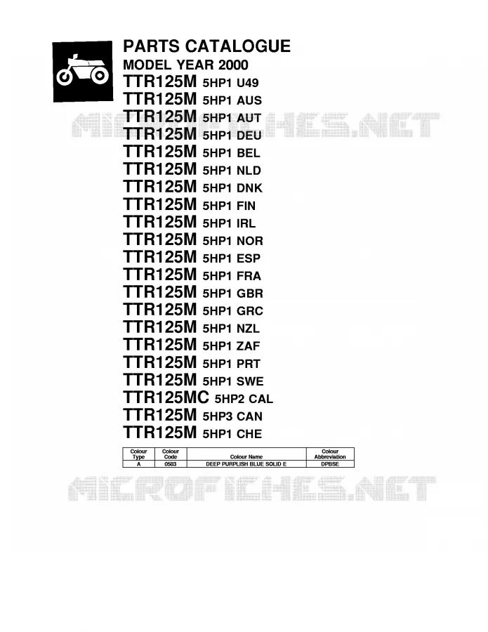 * CATALOG PREFACE * Yamaha MOTO 125 2000 TTR  TTR125M