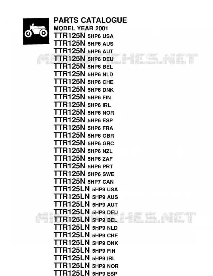 * CATALOG PREFACE * Yamaha MOTO 125 2001 TTR  TTR125N