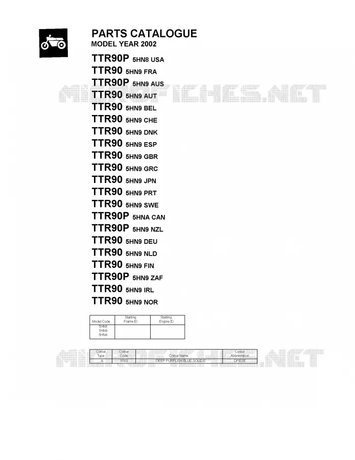 * CATALOG PREFACE * Yamaha MOTO 90 2002 TTR  TTR90P