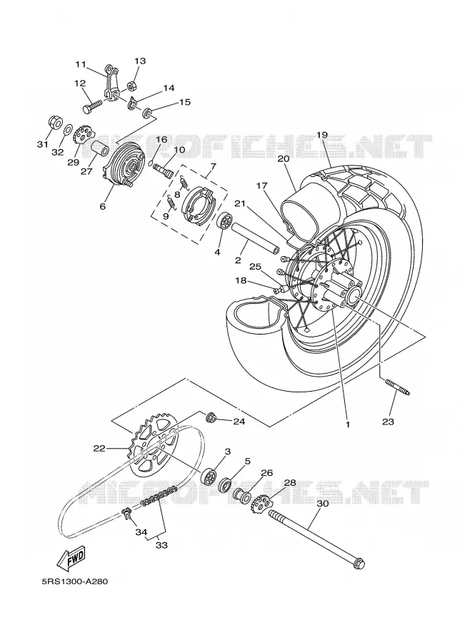ROUE ARRIERE Yamaha MOTO 125 2004 TW  TW125