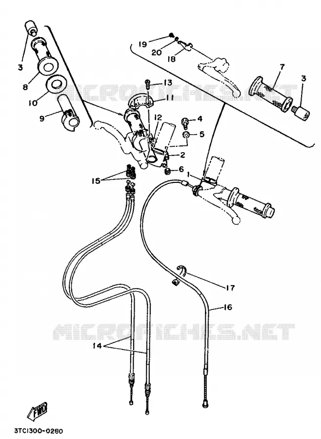 GUIDON ET CABLES Yamaha MOTO 250 1990 TZ  TZ250
