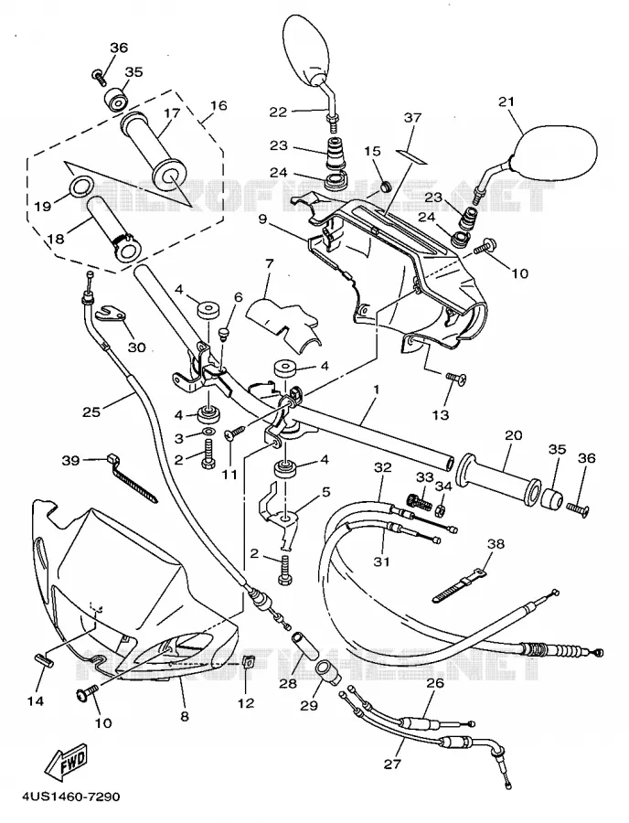 GUIDON ET CABLES Yamaha SCOOTER 110 1997 F1-ZR  V110ZE