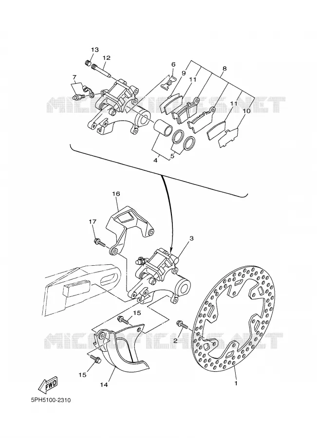 ETRIER DE FREIN ARRIERE Yamaha MOTO 250 2002 WRF  WR250F
