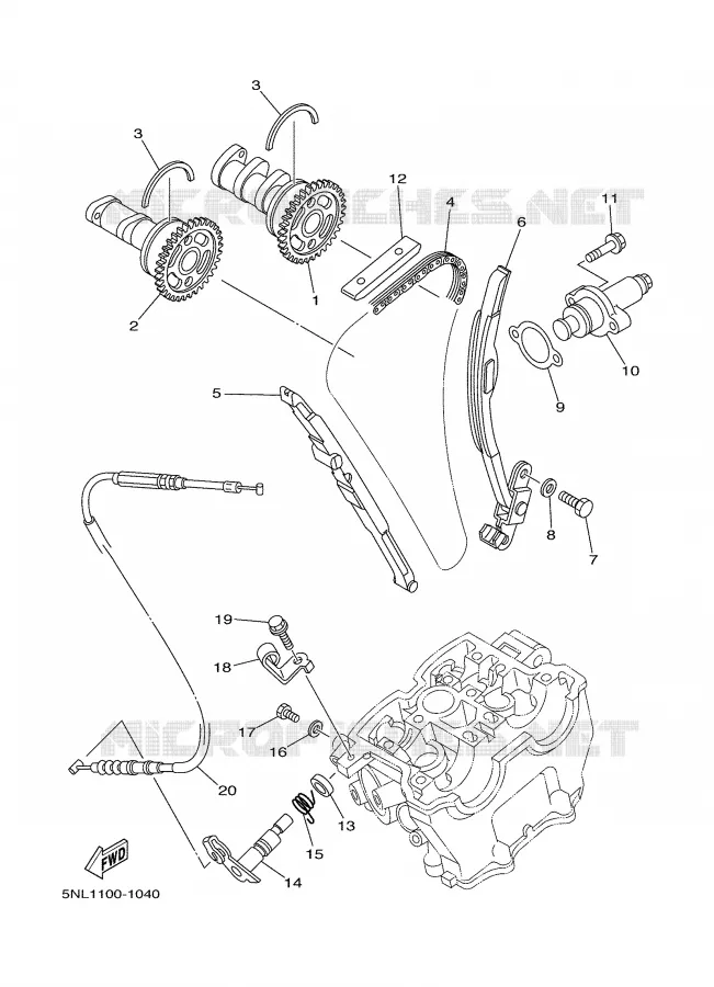 ARBRE A CAMES / CHAINE DE DISTRIBUTION Yamaha MOTO 250 2002 WRF  WR250F