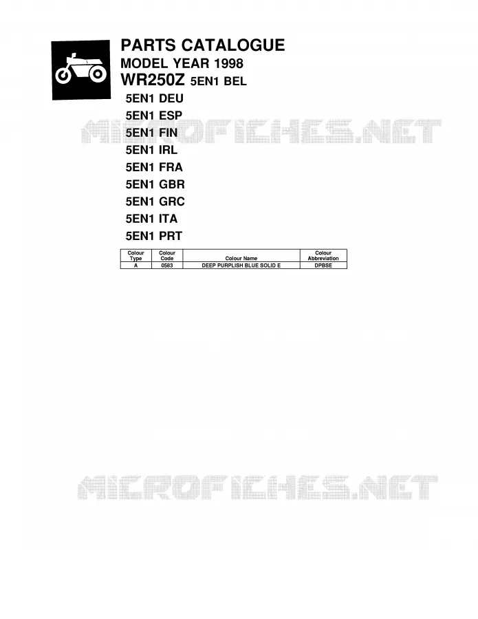 * CATALOG PREFACE * Yamaha MOTO 250 1998 WRZ  WR250Z