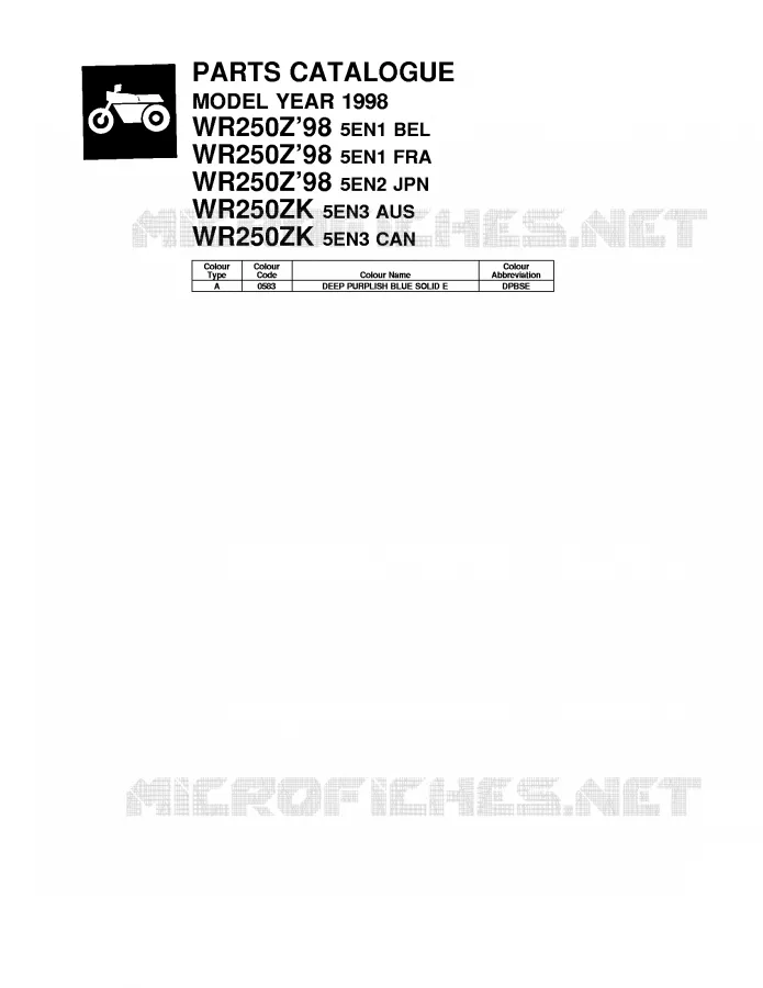 * CATALOG PREFACE * Yamaha MOTO 250 1998 WRZ  WR250Z'98