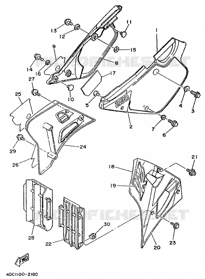 CACHE LATERAL - RESERVOIR D'HUILE Yamaha MOTO 250 1992 WRZ  WR250ZD/WR250Z