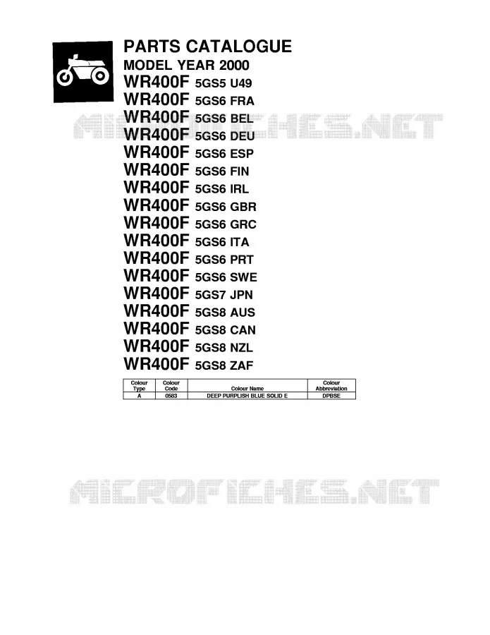 * CATALOG PREFACE * Yamaha MOTO 400 2000 WRF  WR400F