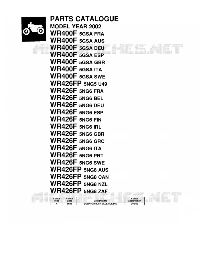 * CATALOG PREFACE * Yamaha MOTO 400 2002 WRF  WR400F
