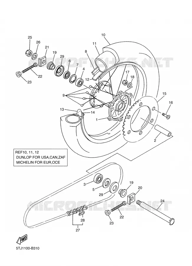 ROUE ARRIERE Yamaha MOTO 450 2003 WRF  WR450FR