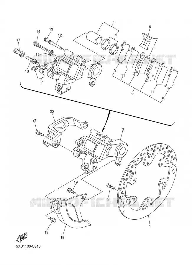 ETRIER DE FREIN ARRIERE Yamaha MOTO 450 2004 WRF  WR450FS