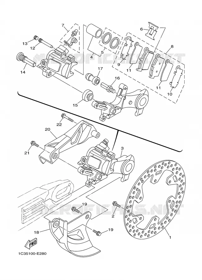 ETRIER DE FREIN ARRIERE Yamaha MOTO 450 2006 WRF  WR450FV
