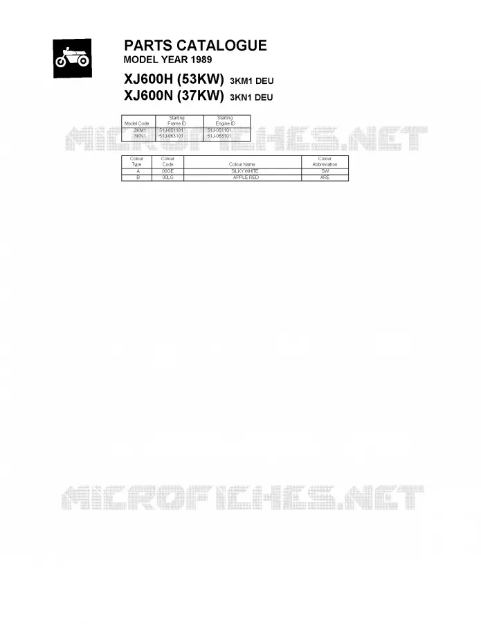 * CATALOG PREFACE * Yamaha MOTO 600 1989 XJ  XJ600H (53KW)