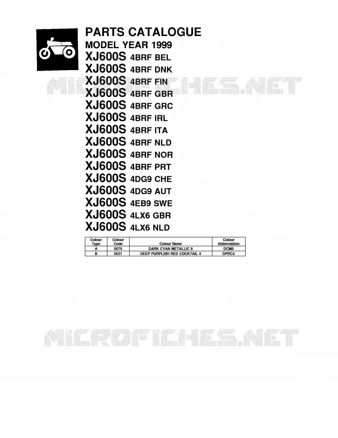 * CATALOG PREFACE * Yamaha MOTO 600 1999 XJS DIVERSION  XJ600S