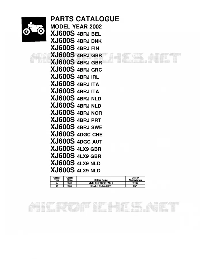 * CATALOG PREFACE * Yamaha MOTO 600 2002 XJS DIVERSION  XJ600S
