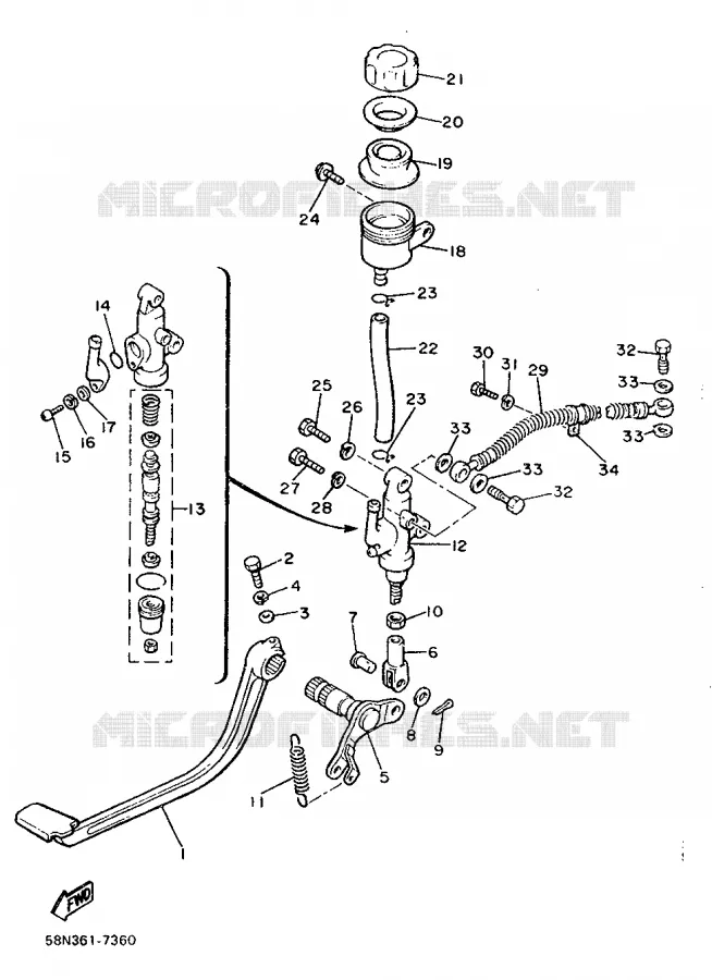MAITRE CYLINDRE DE FREIN ARRIERE Yamaha MOTO 900 1987 XJ  XJ900F