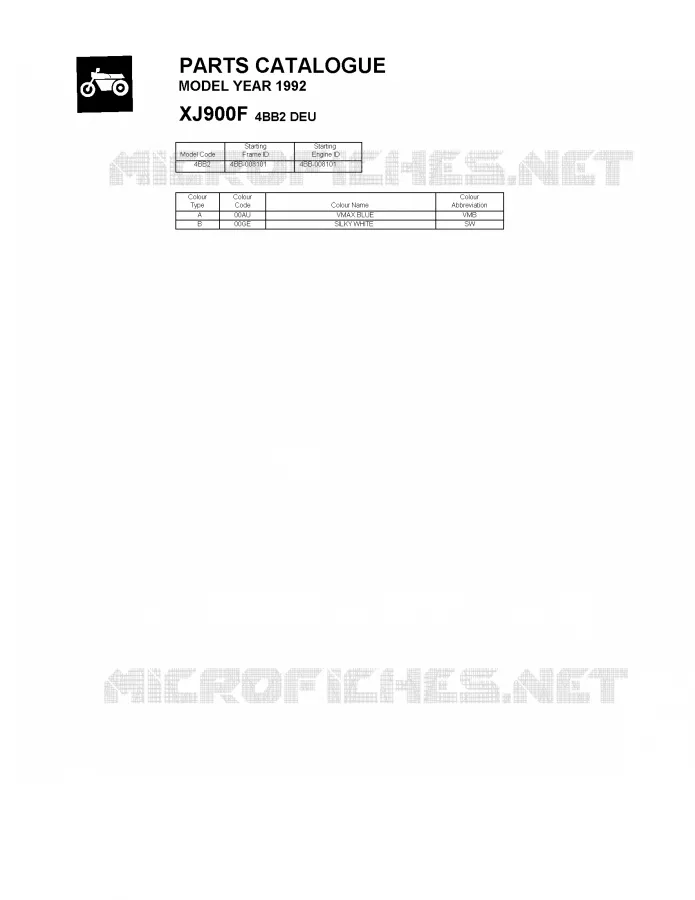 * CATALOG PREFACE * Yamaha MOTO 900 1992 XJ  XJ900F