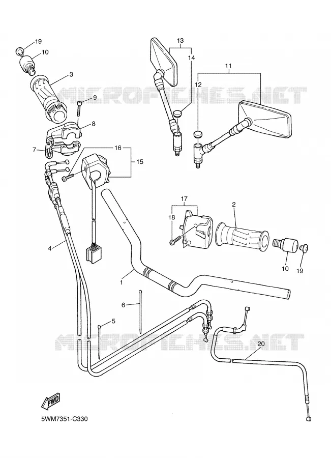 GUIDON ET CABLES Yamaha MOTO 1300 2006 XJR  XJR1300
